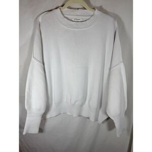 DARYL-ANN DENNER X PINK LILY White Ribbed Trim Blouse Medium Cropped Puff Sleeve